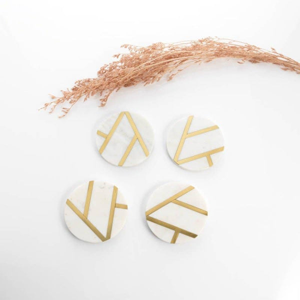 Marble and Brass Coasters (Set of 4)