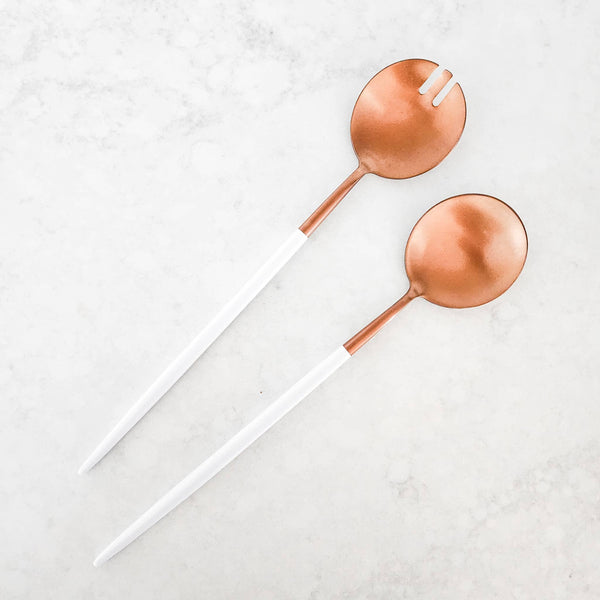 White and Copper Salad Servers (Set of 2)