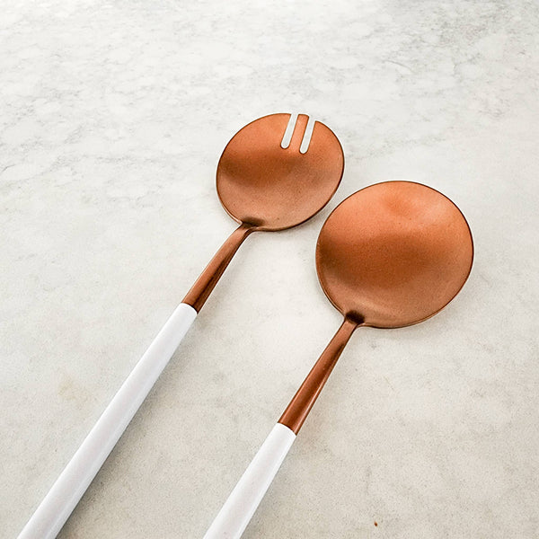 White and Copper Salad Servers (Set of 2)