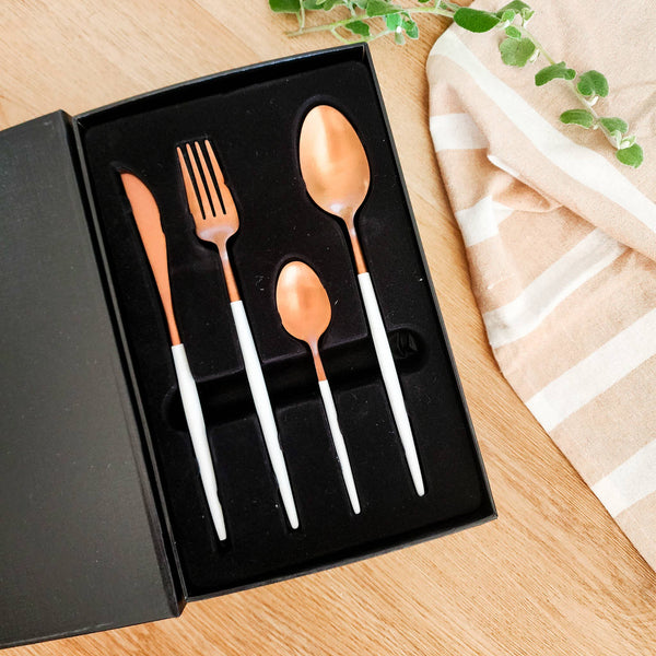 White and Copper Cutlery  (Set of 16)