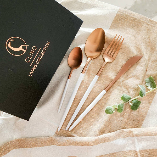White and Copper Cutlery  (Set of 16)